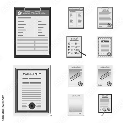 Vector illustration of form and document logo. Set of form and mark vector icon for stock.