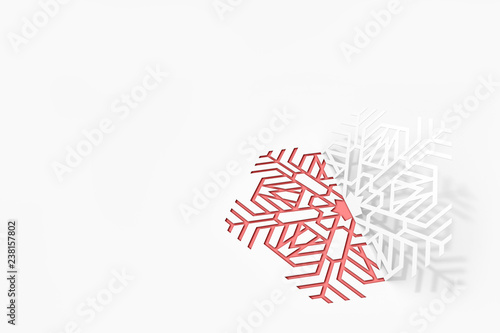 Carved paper snowflake folded in half, bent, casts a beautiful shadow 3d illustration