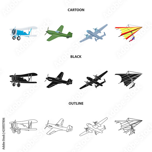 Vector design of plane and transport logo. Set of plane and sky vector icon for stock.