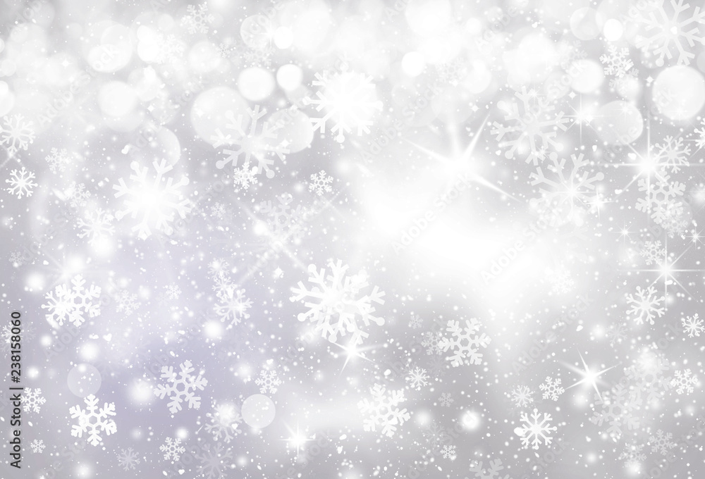 Christmas silver winter background, snow, white snowflakes, bokeh, gray,  white, glitter, new year, winter Stock Illustration | Adobe Stock