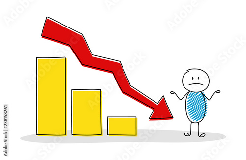 Business concept with hand drawn stickman showing column graph. Vector.