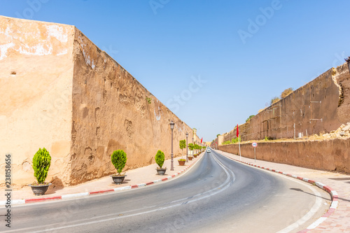 Road along the walls of Meknes, Morocco