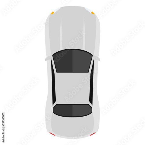 Car from above, top view. Cute cartoon car with shadows. Modern urban civilian vehicle. One of the collection or set. Simple icon or logo. Realistic design. Flat style vector illustration.