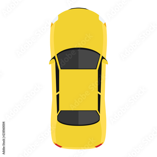Car from above, top view. Cute cartoon car with shadows. Modern urban civilian vehicle. One of the collection or set. Simple icon or logo. Realistic design. Flat style vector illustration.