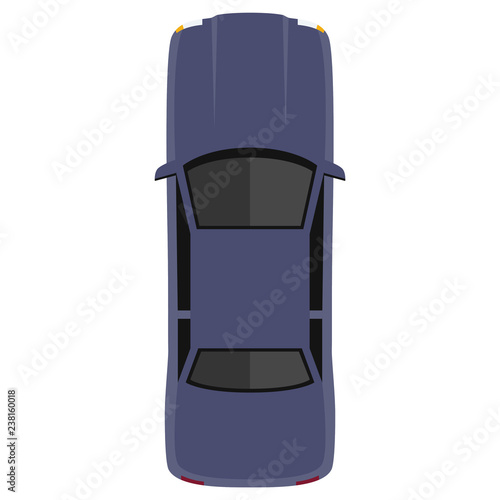 Car from above, top view. Cute cartoon car with shadows. Modern urban civilian vehicle. One of the collection or set. Simple icon or logo. Realistic design. Flat style vector illustration.