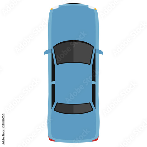 Car from above, top view. Cute cartoon car with shadows. Modern urban civilian vehicle. One of the collection or set. Simple icon or logo. Realistic design. Flat style vector illustration.