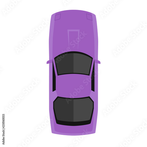 Car from above, top view. Cute cartoon car with shadows. Modern urban civilian vehicle. One of the collection or set. Simple icon or logo. Realistic design. Flat style vector illustration.