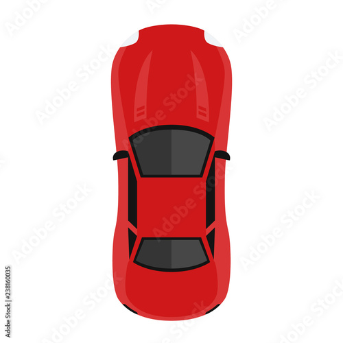 Car from above, top view. Cute cartoon car with shadows. Modern urban civilian vehicle. One of the collection or set. Simple icon or logo. Realistic design. Flat style vector illustration.
