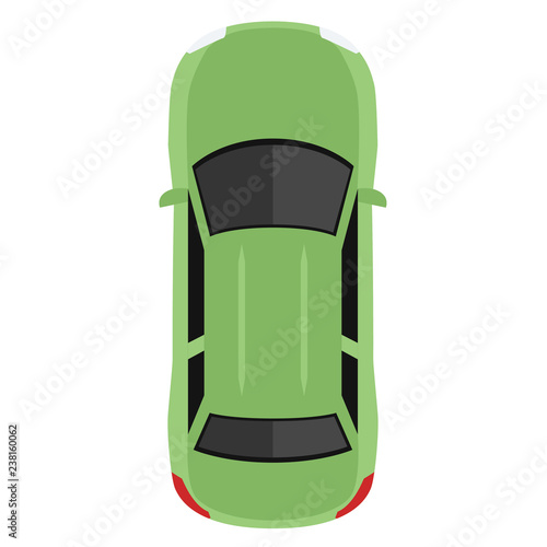 Car from above, top view. Cute cartoon car with shadows. Modern urban civilian vehicle. One of the collection or set. Simple icon or logo. Realistic design. Flat style vector illustration.