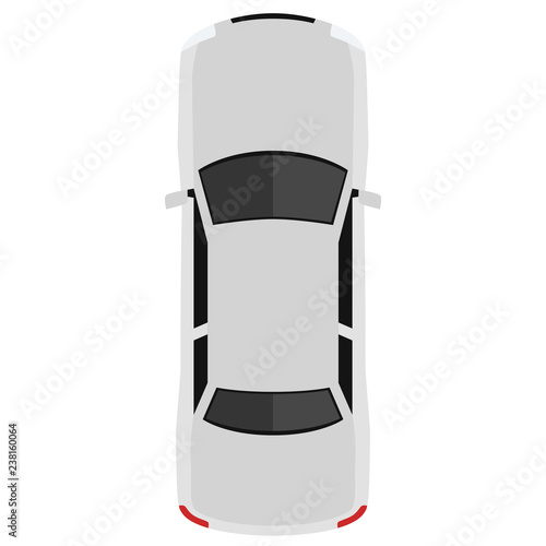 Car from above, top view. Cute cartoon car with shadows. Modern urban civilian vehicle. One of the collection or set. Simple icon or logo. Realistic design. Flat style vector illustration.