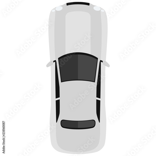 Car from above, top view. Cute cartoon car with shadows. Modern urban civilian vehicle. One of the collection or set. Simple icon or logo. Realistic design. Flat style vector illustration.
