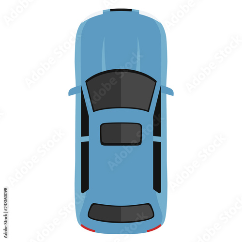 Car from above, top view. Cute cartoon car with shadows. Modern urban civilian vehicle. One of the collection or set. Simple icon or logo. Realistic design. Flat style vector illustration.