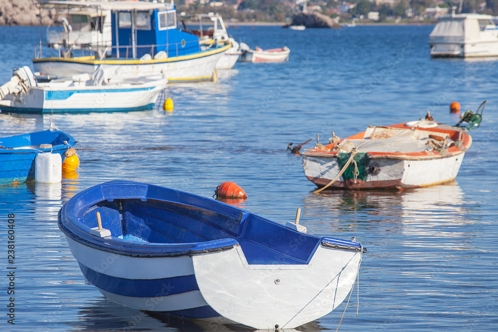 Fishing boats in a harbor in Greece