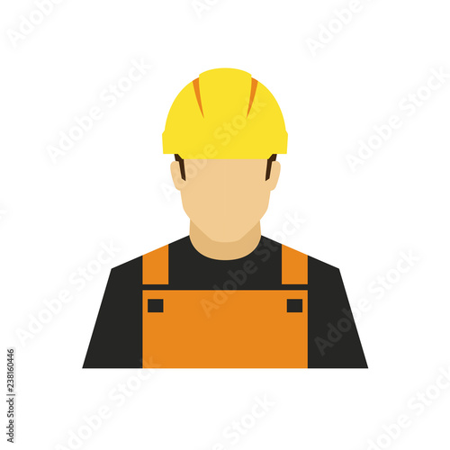Builder avatar icon. Profession logo. Male character. A man in professional clothes. People specialists. Flat simple vector illustration.