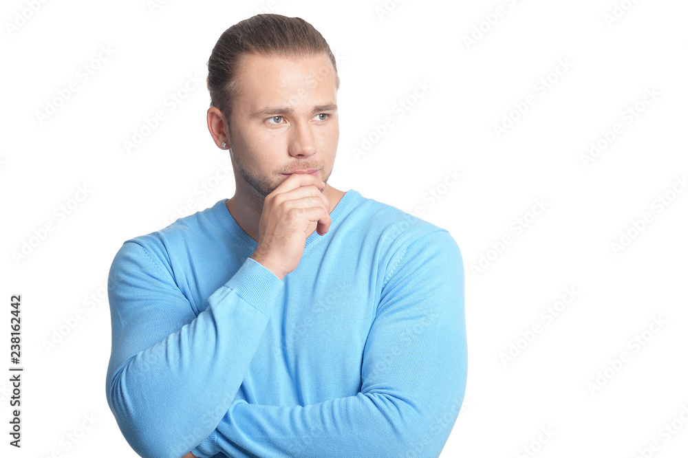 Portrait of handsome hipster man on white background Portrait of handsome hipster man on white background