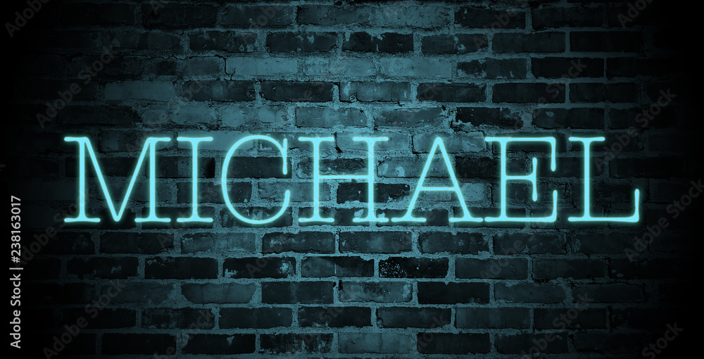 Fototapeta premium first name Michael in blue neon on brick wall