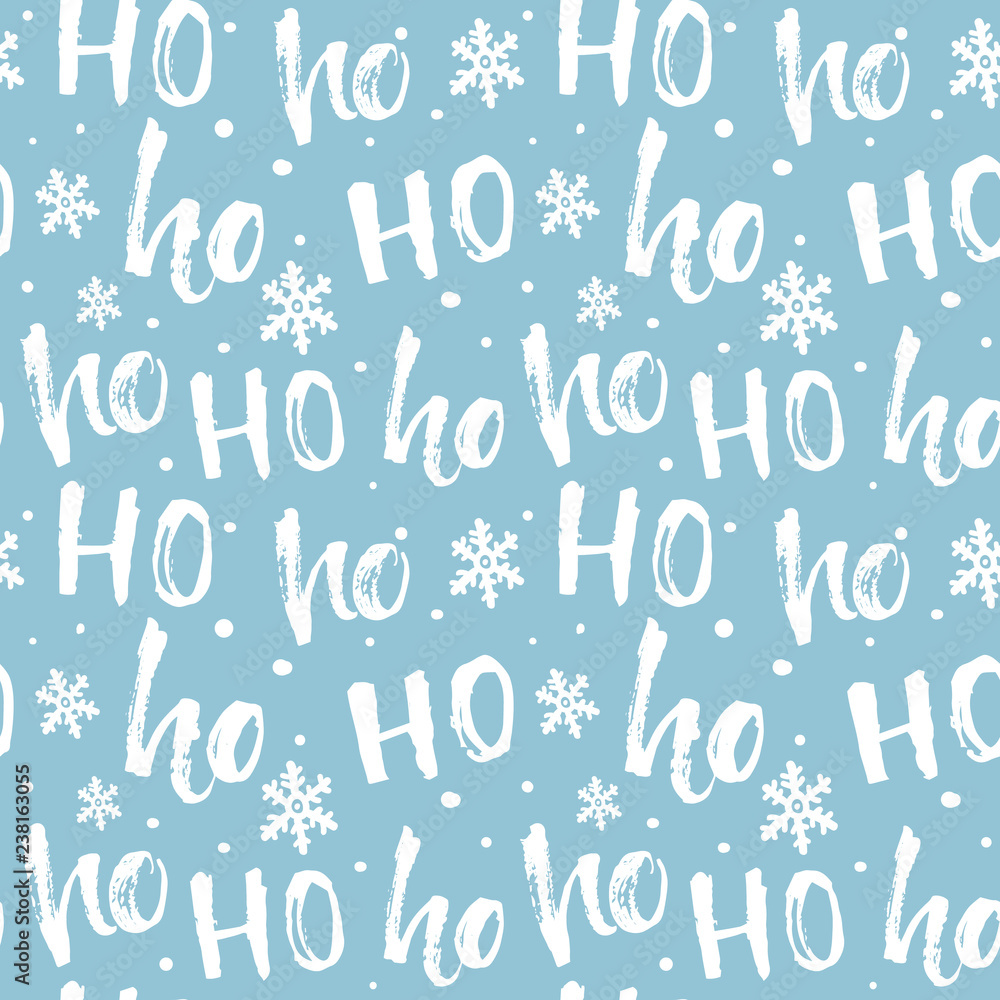 Hohoho pattern, Santa Claus laugh. Seamless background for Christmas design. Vector blue texture with handwritten words ho. Hohoho pattern, Santa Claus laugh. Seamless background for Christmas design. Vector blue texture with handwritten words ho.