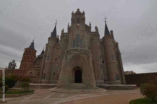 Main Facade Of The Episcopal Palace Of Gaudi In Astorga. Architecture, History, Camino De Santiago, Travel, Street Photography. November 1, 2018. Astorga, Leon, Castilla-Leon, Spain.
