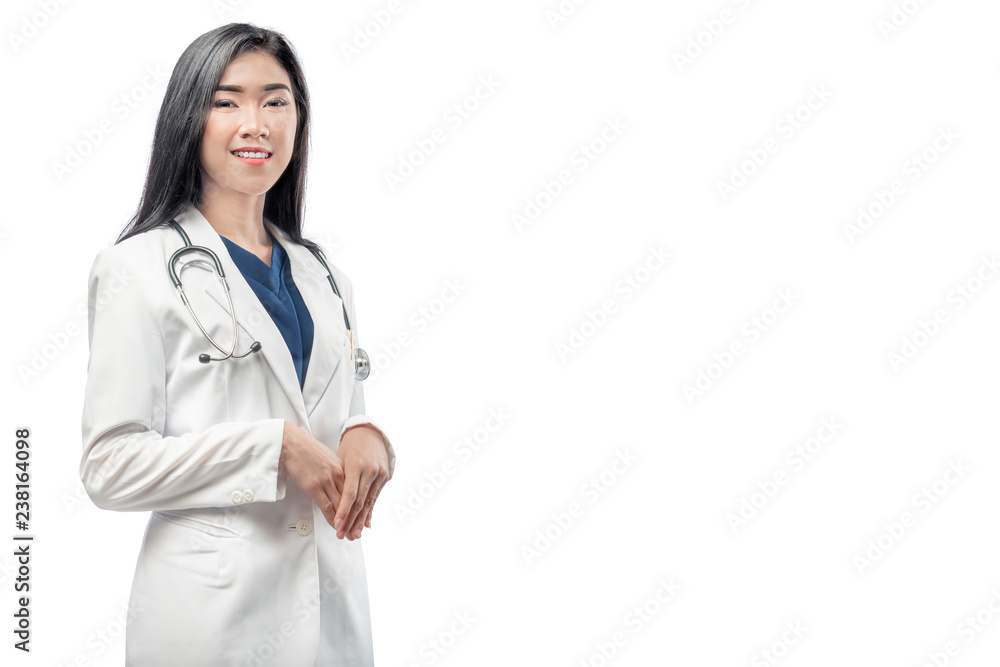 Beautiful asian woman doctor in white lab coat and stethoscope Beautiful asian woman doctor in white lab coat and stethoscope
