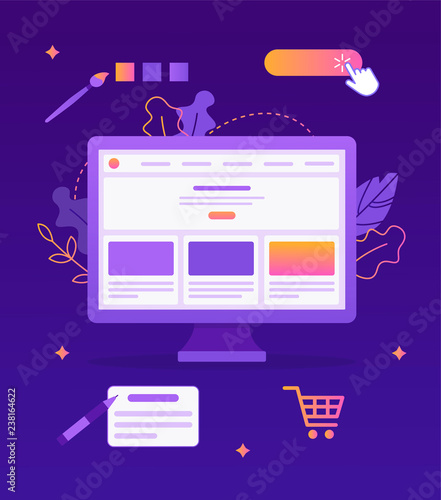 Customize your website. Administration panel. Website builder concept. Web development. Flat vector illustration.
