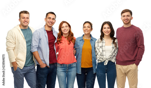 friendship and people concept - group of smiling friends over white background