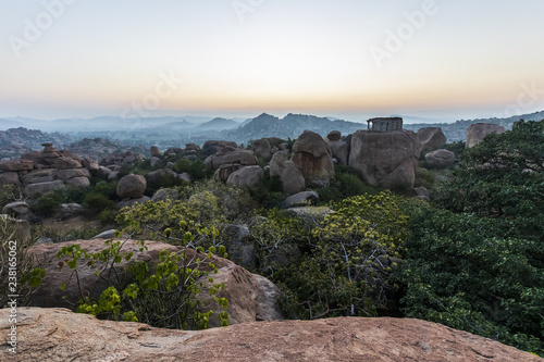 Sunrise in Humpi, state Karnataka, India. photo