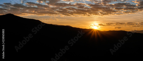 sunrise over mountain silhouette in the Appalachian mountains of western North Carolina