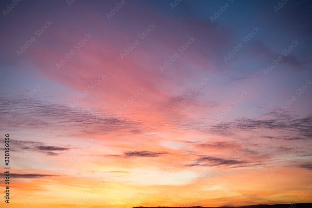 beautiful sunset, clouds in many colors