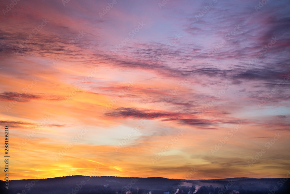 beautiful sunset, clouds in many colors