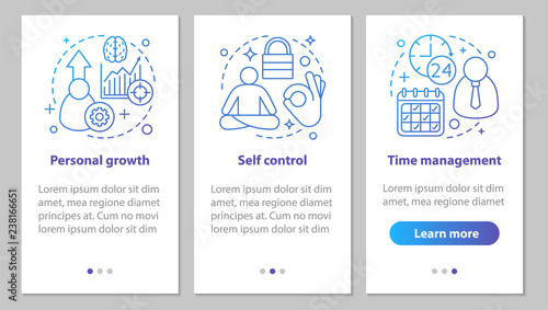 Personal qualities onboarding mobile app page screen with linear