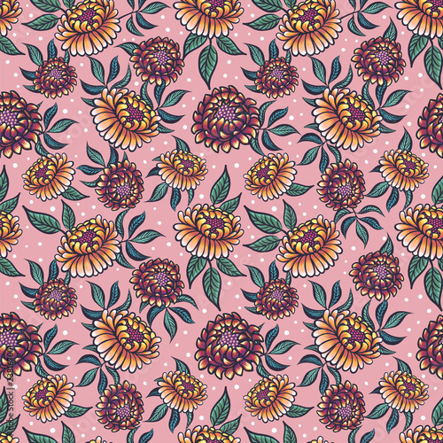 Seamless medievial pattern with fantasy flowers. Floral seamless background f...