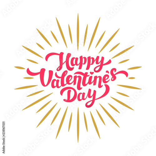 Happy valentines day hand drawing lettering card design. Bright pink inscript...