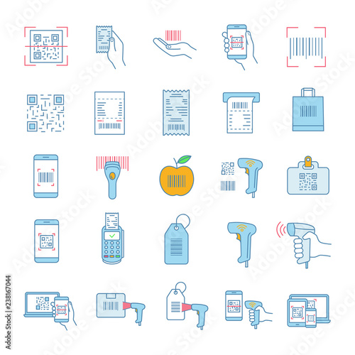 Barcodes color icons set