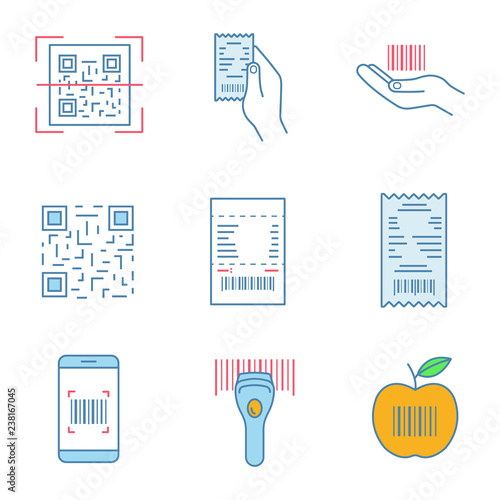 Barcodes color icons set