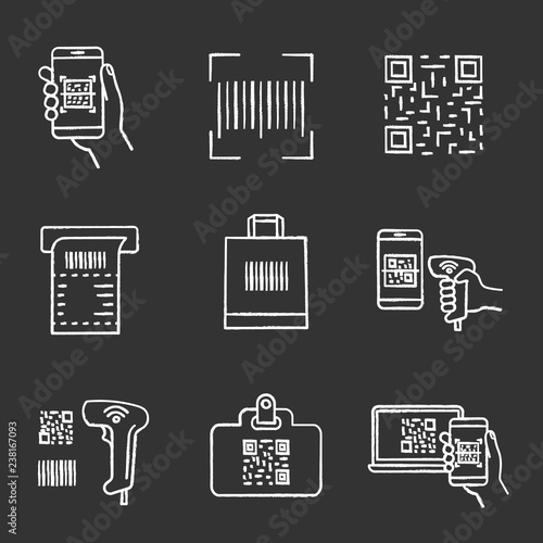 Barcodes chalk icons set
