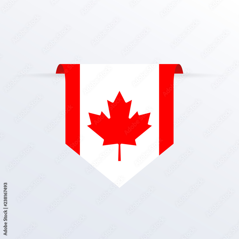 Flag of Canada ribbon or pennant. Hanging Canadian flag. Vector illustration.
