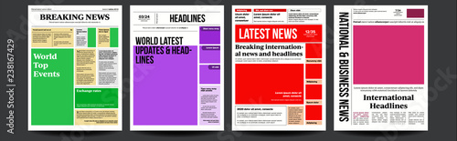 Newspaper Cover Set Vector. With Text Article Column Design. Technology And Business Article. Press Layout. Blank Daily Newspaper. Headline News. Reportage Information. Illustration