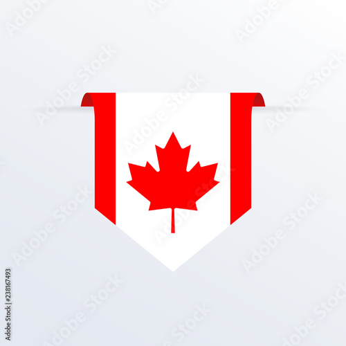 Flag of Canada ribbon or pennant. Hanging Canadian flag. Vector illustration.