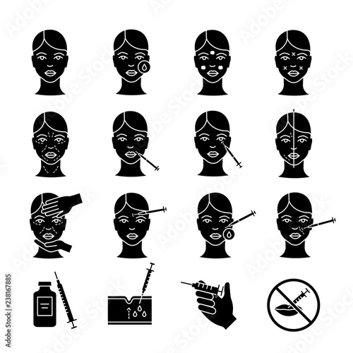 Neurotoxin injection glyph icons set