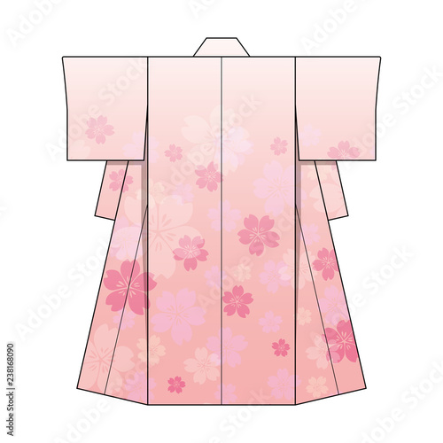 Japanese kimono template illustration (cherry blossom pattern)