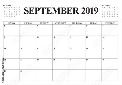 September 2019 desk calendar vector illustration