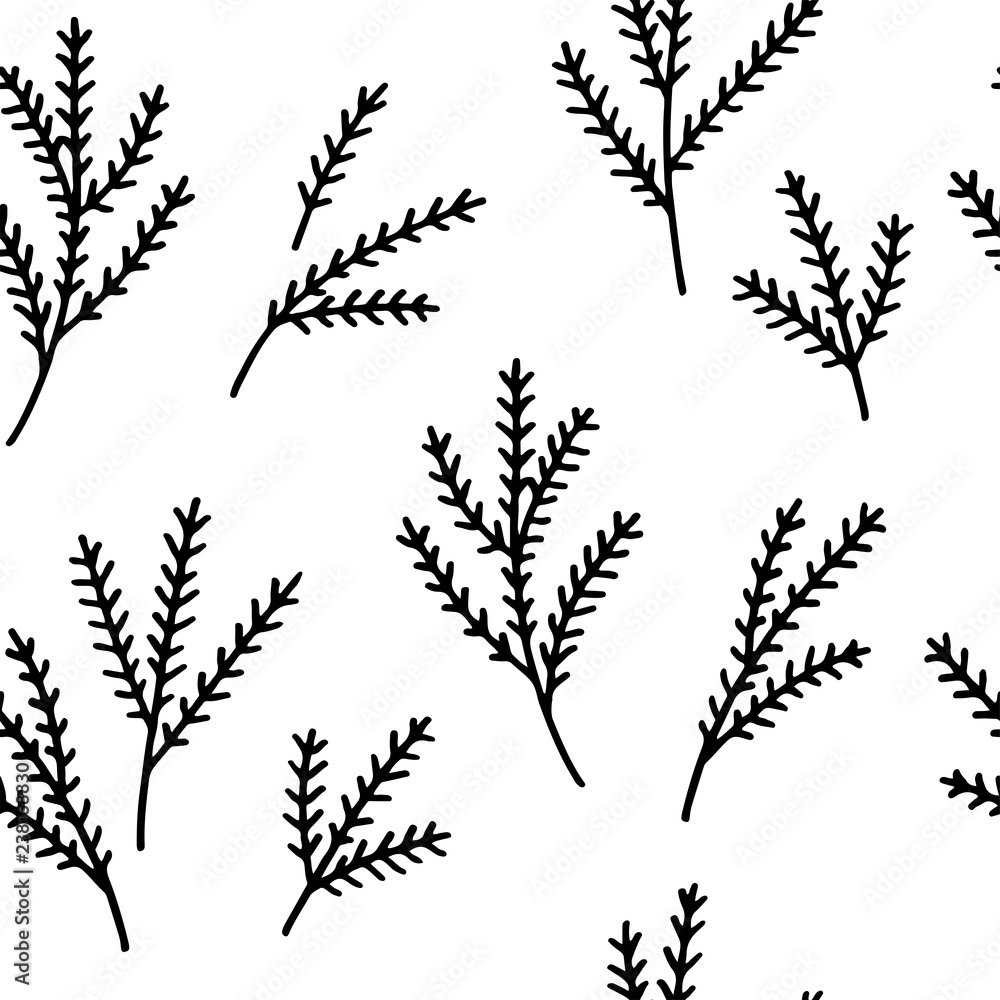 Christmas hand drawn seamless vector pattern with spruce tree branches