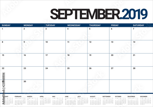 September 2019 desk calendar vector illustration