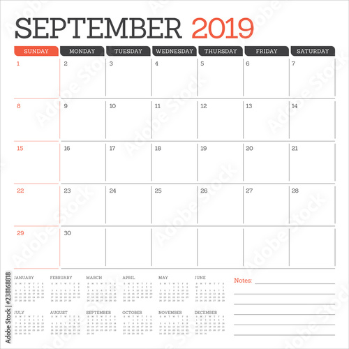 September 2019 desk calendar vector illustration