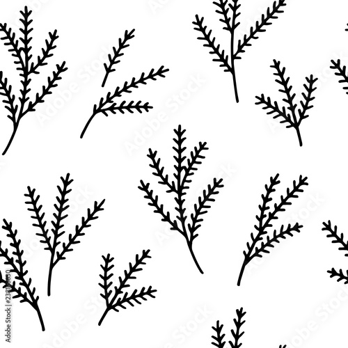 Christmas hand drawn seamless vector pattern with spruce tree branches