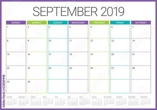 September 2019 desk calendar vector illustration