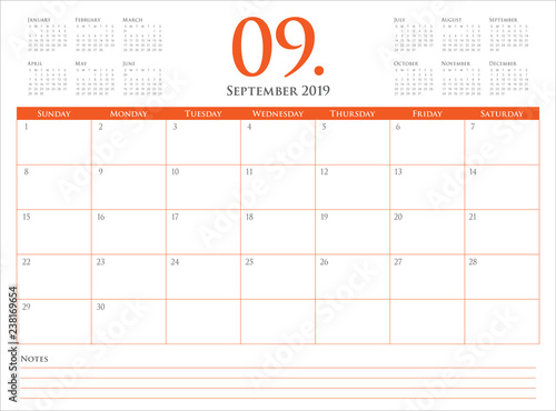 September 2019 desk calendar vector illustration