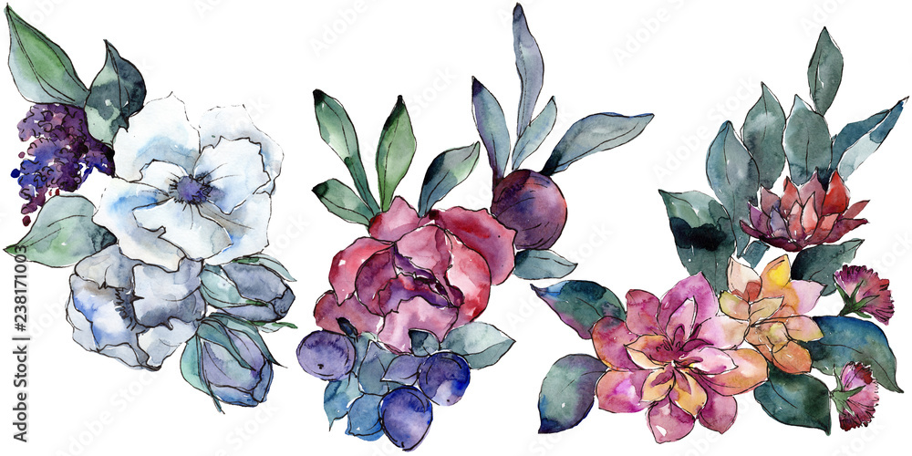 Bouquet floral botanical flower. Watercolor background illustration.  Watercolour drawing aquarelle. Isolated bouquet. Stock Illustration | Adobe  Stock