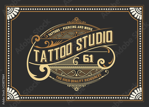 Vintage Tattoo Logo with floral frame.