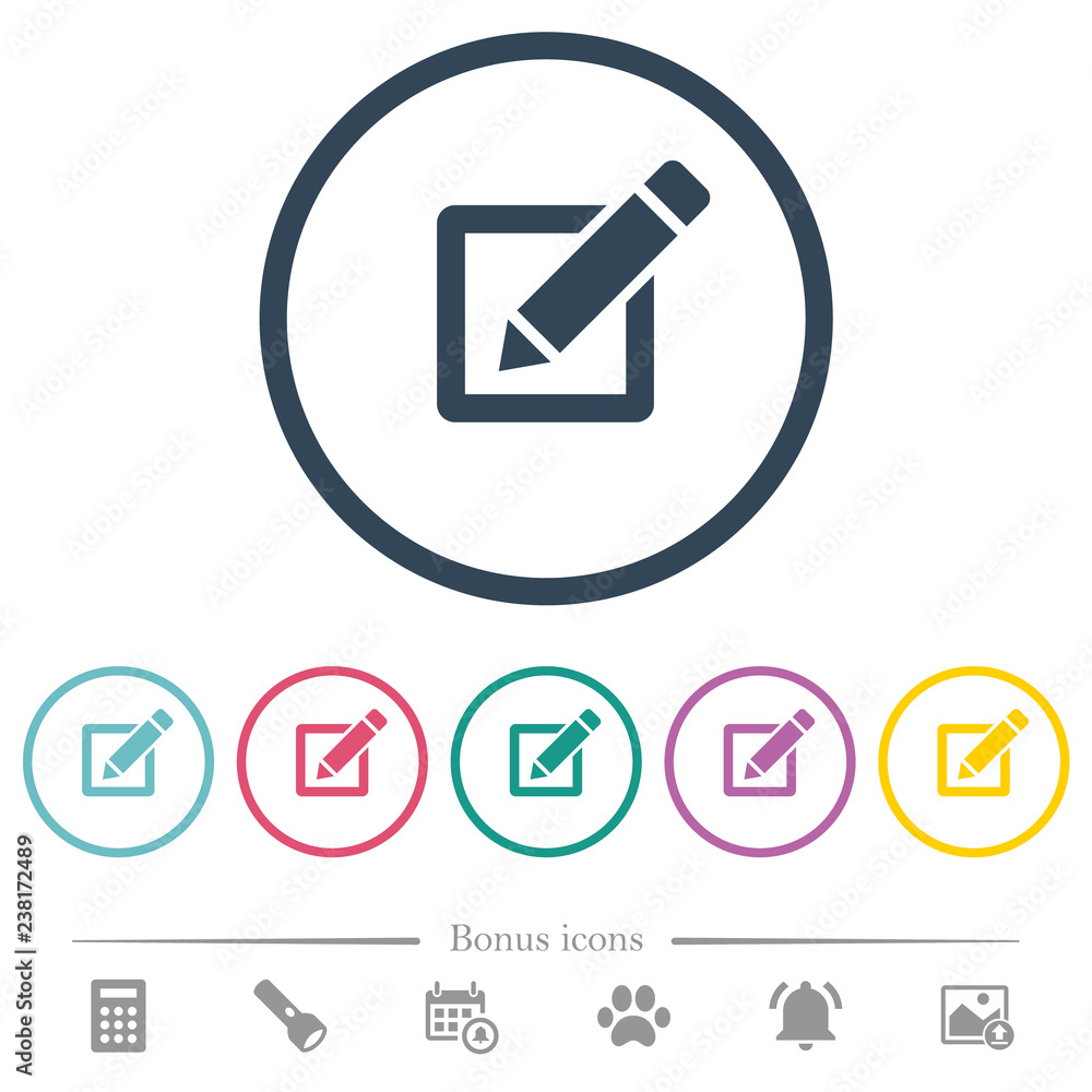 Editing box with pencil flat color icons in round outlines Editing box with pencil flat color icons in round outlines
